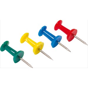 LUX Pinnwandnadeln, 12 kolorowych pinezek z plastikową główką do przypinania na tablicach korkowych.