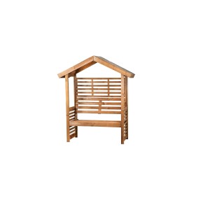 Drewniana pergola ogrodowa z ławką, idealna do relaksu na świeżym powietrzu.