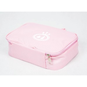 Różowa kosmetyczka dla dzieci z motywem korony, idealna do gier i podróży.