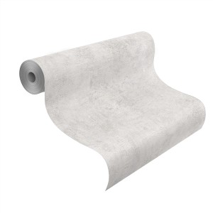 Rolka szarej tapety dekoracyjnej o wyglądzie betonu.