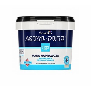 Wiadro gładzi szpachlowej Śnieżka Acryl-Putz LT22, superlekka, szybkoschnąca masa naprawcza.