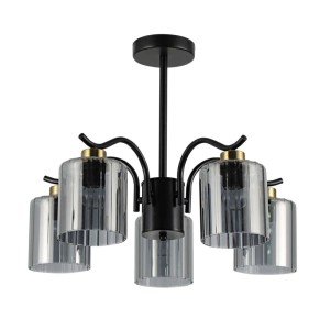 Candellux Lampa wisząca VISTO czarna 5xE27 40W klosz dymiony