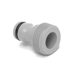 Szara złączka wodna t.b.t. z gwintem i uszczelką.