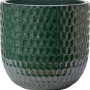 Glazurowana, zielona doniczka ceramiczna z wzorem reliefowym, Ø 25 cm.