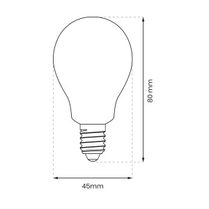 Szkic żarówki LED E14 z wymiarami (80x45mm).