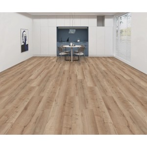 Ułożona podłoga winylowa Dąb Lyon z systemem zatrzaskowym w nowoczesnym salonie.