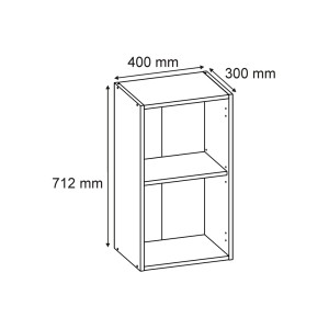Rysunek techniczny szafki do przechowywania z dwoma przegródkami i wymiarami.