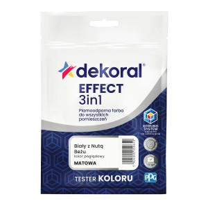 Dekoral Effect 3w1 farba do ścian, odcień "Biały z Nutą Beżu", matowe wykończenie. Tester koloru.
