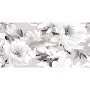 Płytka dekoracyjna z kwiatowym wzorem w odcieniach bieli i szarości.