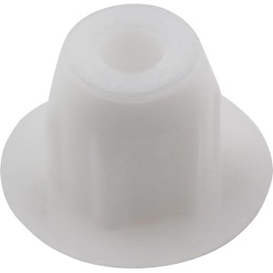 Biała zaślepka do śrub meblowych.