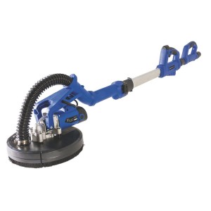 Niebieska szlifierka t.b.t. z okrągłą głowicą szlifującą i wężem odsysającym.