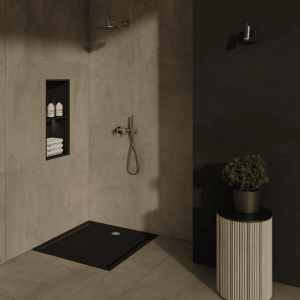Brodzik kwadratowy Schedpol Larix 90x90x4,5 cm czarny strukturalny