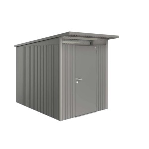 Metalowy domek narzędziowy Biohort AvantGarde A3 w kolorze kwarcowy szary metalik ze standardowymi drzwiami.