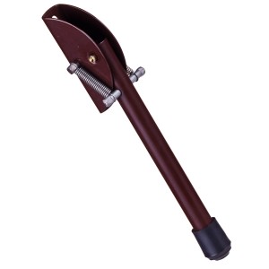 Brązowy ogranicznik do drzwi z obsługą nożną i gumową stopką.