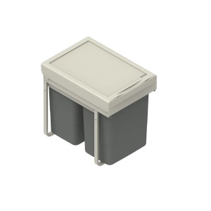 t.b.t. System segregacji odpadów kuchennych z dwoma szarymi pojemnikami i beżową pokrywą.