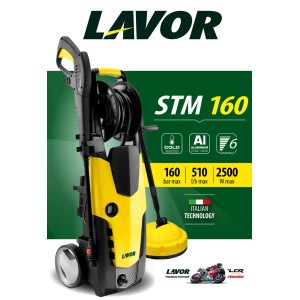 Żółta myjka ciśnieniowa LAVOR STM 160 z akcesoriami.