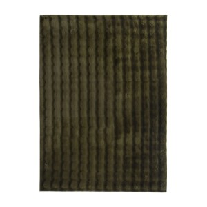 Oliwkowozielony dywan z długim włosiem t.b.t. w paski.