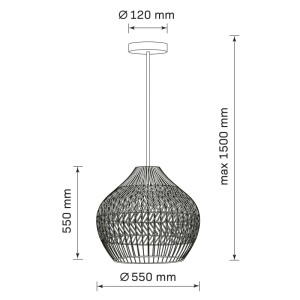 Rysunek techniczny lampy wiszącej t.b.t. z wymiarami.