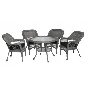 Szary zestaw mebli balkonowych t.b.t. ze stołem i czterema krzesłami.