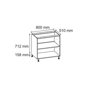Rysunek techniczny: Szafka t.b.t. o wymiarach 800x510x712 mm, kategoria: Szafki do przechowywania.