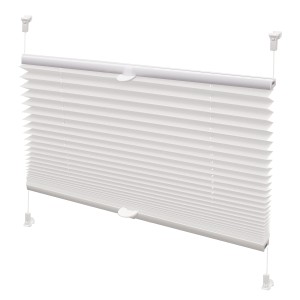 Biała roleta t.b.t. do okien, zbliżenie na plisowaną strukturę.