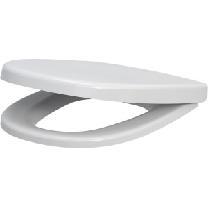 Biała deska sedesowa Arteco z funkcją wolnego opadania, wykonana z duroplastu, zdejmowana dla łatwego czyszczenia.