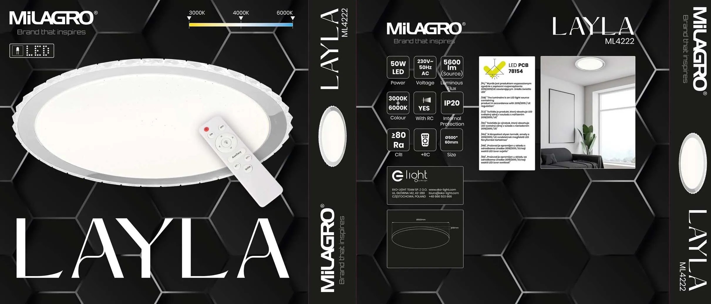 MiLAGRO Plafon LED LAYLA sky effect 50W 3000/4000/6000K 3300lm śr.50cm ...