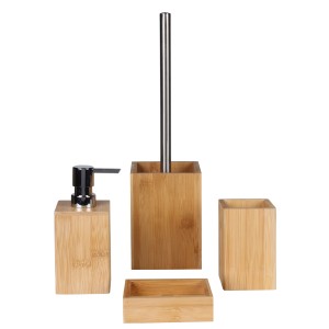 t.b.t. Zestaw akcesoriów łazienkowych z bambusa: dozownik mydła, kubek, mydelniczka i szczotka WC.