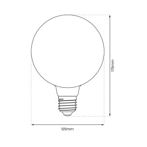 Rysunek techniczny żarówki LED E27 o wymiarach 175x125mm.