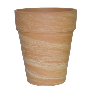 Karmelowa doniczka terakotowa XL (Ø 10 cm) z marmurkowym wzorem.