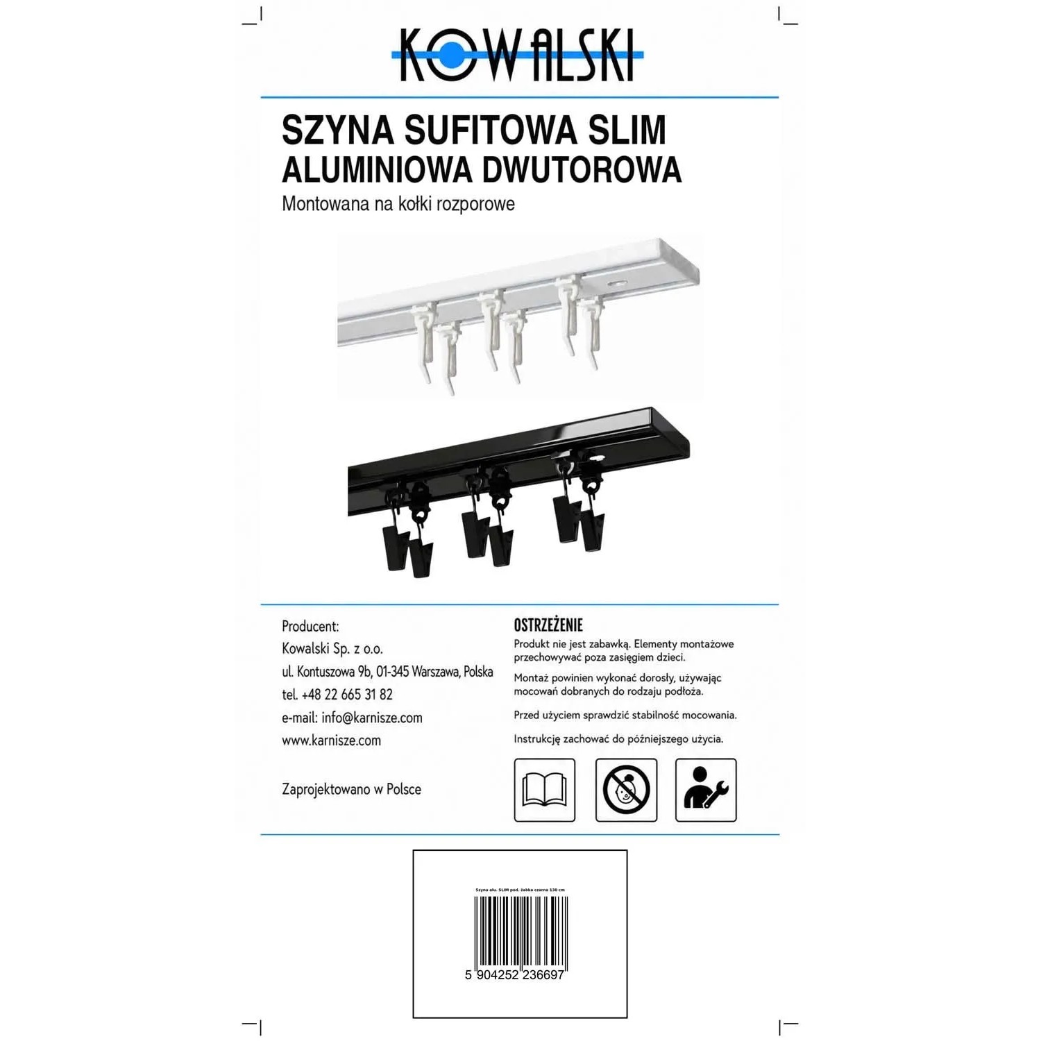 Kowalski Szyna aluminiowa podwójna SLIM żabka 130 cm czarna_7