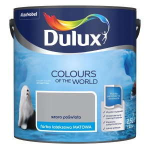 Puszka farby Dulux „Szara poświata”: Matowa, szara farba do ścian wewnętrznych.