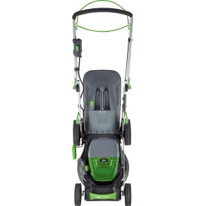 Zestaw kosiarki akumulatorowej LUX-TOOLS A-RM-46-24 z 2 akumulatorami i ładowarką. Kosiarka z koszem, składana.