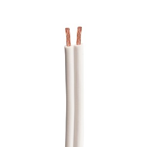 Biały kabel głośnikowy t.b.t., dwużyłowy z miedzianymi linkami.