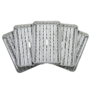 Kwadratowe tacki do grillowania, zestaw 5 szt., perforowane z rowkiem na sok do delikatnego grillowania.