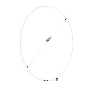 Rysunek techniczny okrągłej lampy t.b.t. o średnicy 1000 mm i grubości 25 mm.