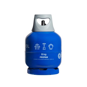 Niebieska butla gazowa propan 8 kg do grilla, grzejnika i kuchenki.