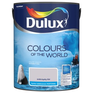 Wiadro z farbą Dulux Colours of the World, odcień Srebrne Morze, do ścian wewnętrznych.