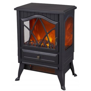 Czarny kominek elektryczny t.b.t. z symulowanym płomieniem dla przytulnej atmosfery.