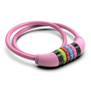 Różowy zamek rowerowy t.b.t. z kodem cyfrowym dla większego bezpieczeństwa.