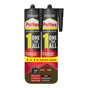 Podwójne opakowanie kleju montażowego Pattex "1 for All" do uniwersalnych zastosowań.