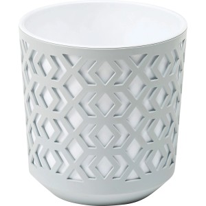 Szaro-biała doniczka Aztek Ø 25,5 cm z ażurowym wzorem do wnętrz.