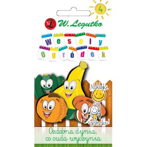 t.b.t. Nasiona warzyw z postaciami warzyw z kreskówek na opakowaniu.