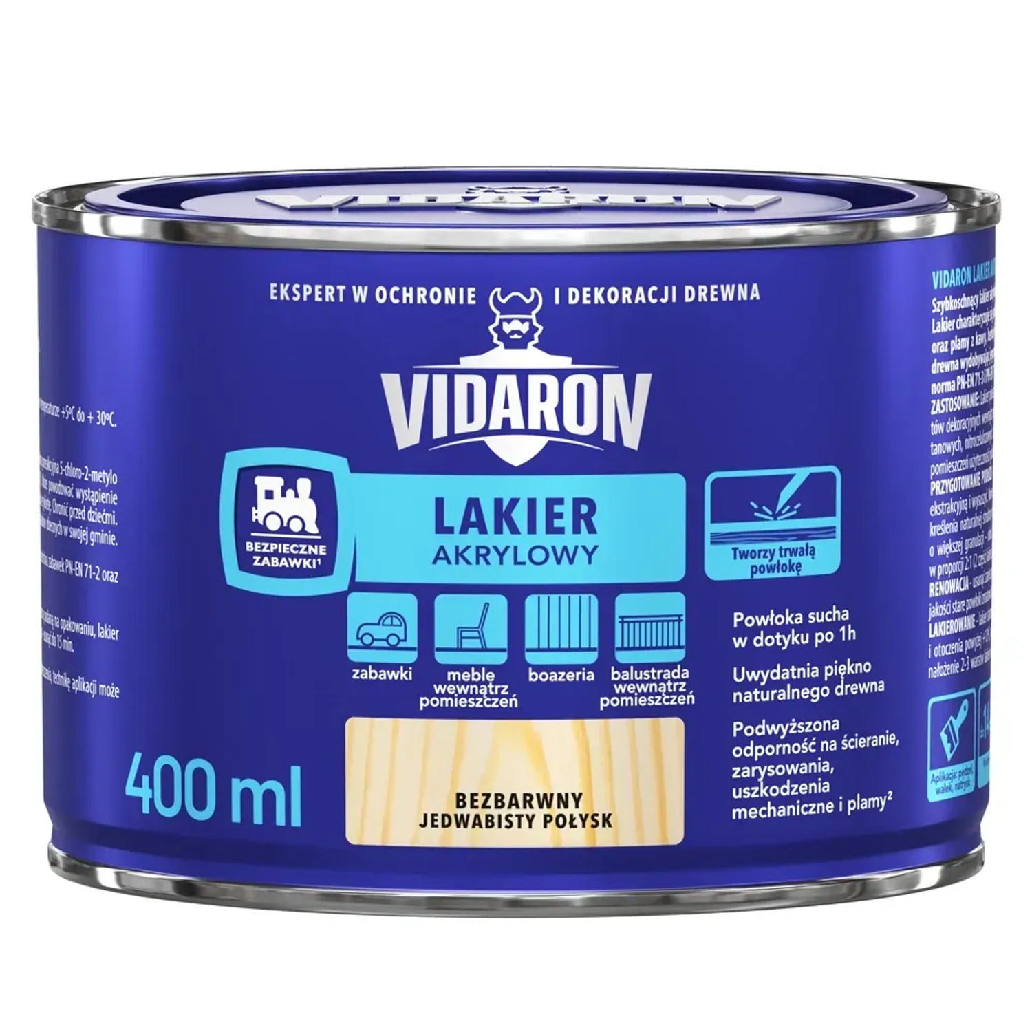 Vidaron Lakier akrylowy do drewna bezbarwny jedwabisty połysk 0,4l