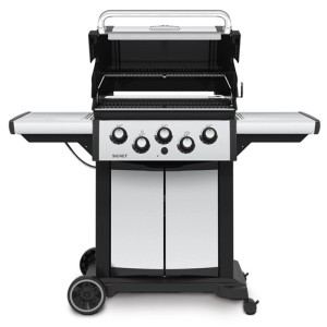 Grill gazowy t.b.t. z półkami bocznymi i szafką.