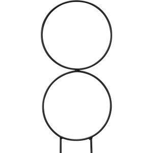 Czarny metalowy palik do roślin Form 1, wysoki na 34 cm, z dwoma okręgami jako dekoracja.