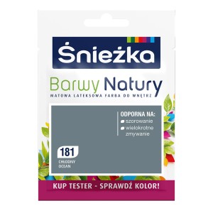 Próbka koloru Śnieżka Barwy Natury, odcień Chłodny Ocean (181), matowa farba lateksowa do wnętrz.