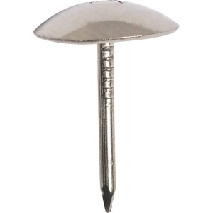 Zbliżenie: gwóźdź tapicerski LUX, 10 mm, niklowany, do mocowania tkanin obiciowych.