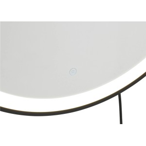 Zbliżenie okrągłej, nowoczesnej lampy t.b.t. Lustra z czarną ramą.