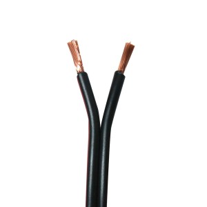 Czarny przewód głośnikowy 2 x 2,5 mm², 1 metr do zastosowań audio.